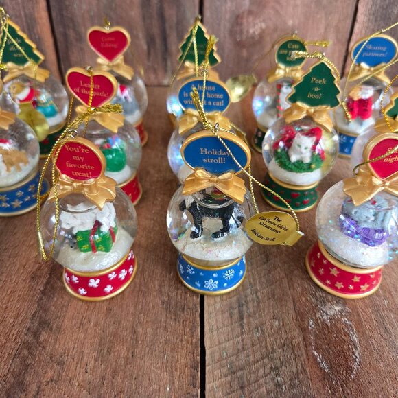 Vintage Danbury Mint Cat Snow Globe Christmas Ornament Lot of 13 Collectible - Picture 1 of 15